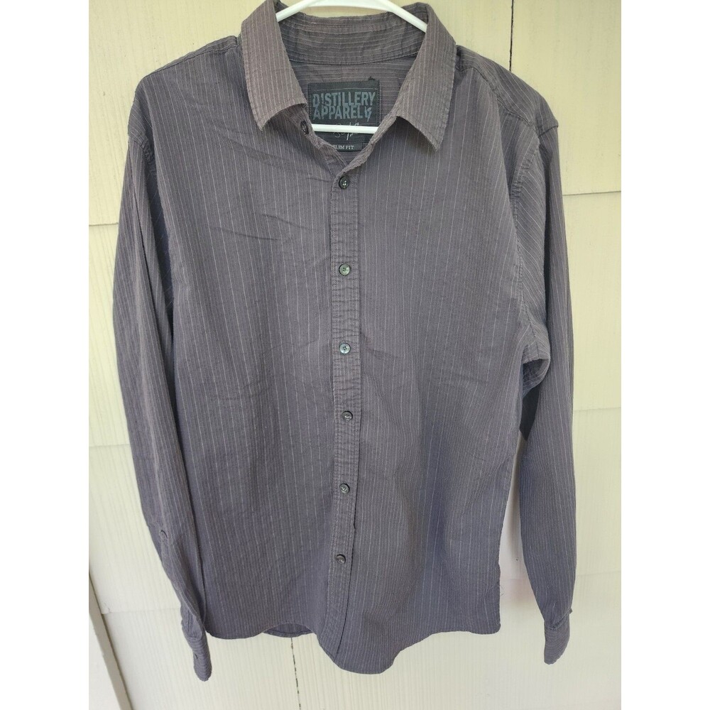 Distillery Apparel Black Striped Button Up Shirt Mens Size Large Slim Fit